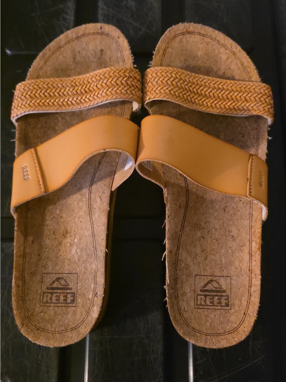 Reef Kids Tan Woven & Smooth Strap Slide Sandals
